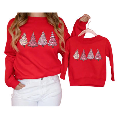 Christmas Tree Pink Matching Mommy Daughter Matching Sweatshirt, Christmas Family Sweatshirts ET1369