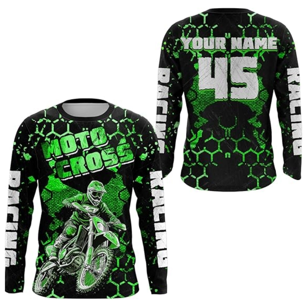 Custom Blue Motocross Long Sleeve Men's Jersey, Personalized Dirt Bike Jerseys With Number MZ0074