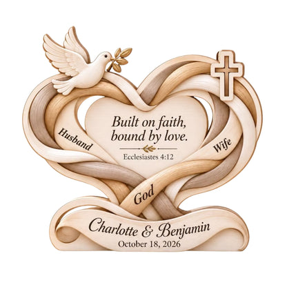 Built On Faith Bound By Love Custom Couple Faith Layer Wooden Plaque, Personalized Christian Wooden Block For Newlywed WD0959