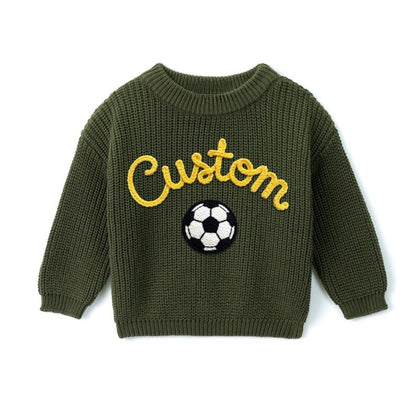 Custom Soccer Baby Embroidered Knit Sweater, Custom Baby Soccer Sweatshirt BB0767