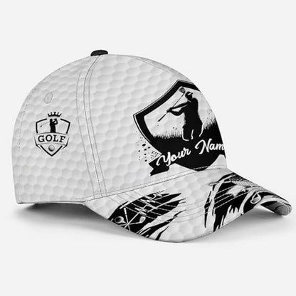 Custom Name Golf Baseball Cap Black And White, Personalized Golf 3D Printed Cap Hats CP0476