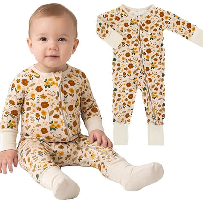 Blossom Flowers Baby Convertible Zippy Romper Sand, Floral Baby Romper Convertible BB0402