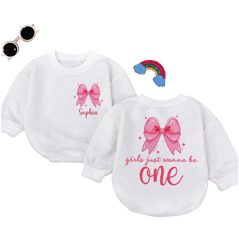 Girls Just Wanna Be One Baby Romper Sweatshirt, Baby First Birthday Romper Sweatshirt BB0159