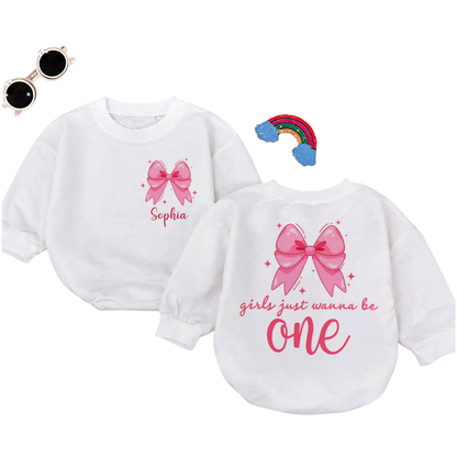 Girls Just Wanna Be One Baby Romper Sweatshirt, Baby First Birthday Romper Sweatshirt BB0159