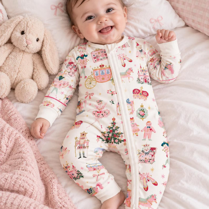 Nutcracker Pink Baby Romper Convertible Zippy, Christmas Baby Girl Convertible Romper BB0922