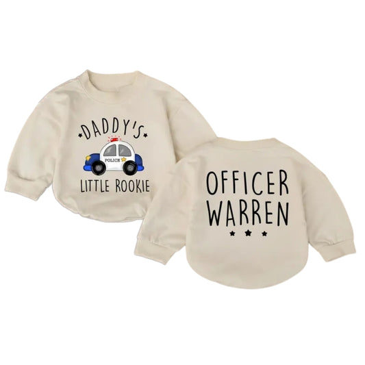 Daddy's Little Rookie Officer Warren Baby Romper Sweatshirt, Police Baby Romper Sweater BB0680