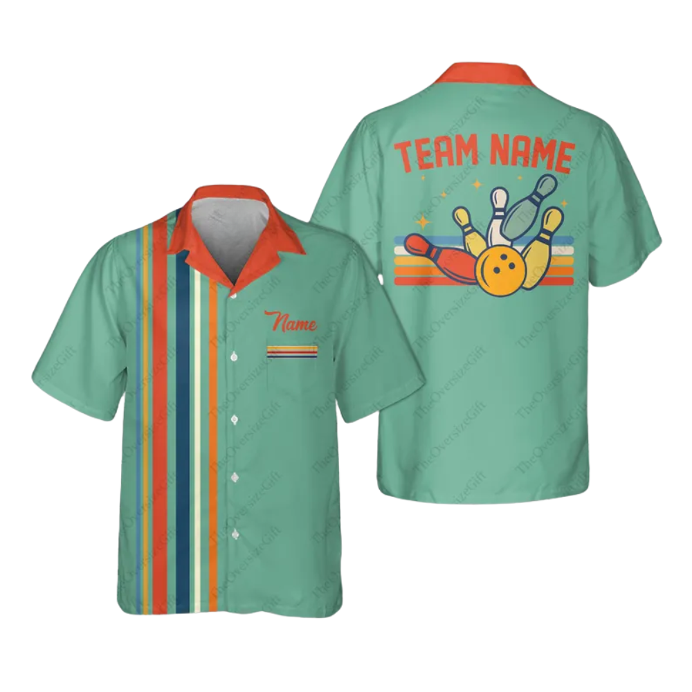 Custom Cyan Retro Hawaiian Bowling Shirts For Men, Custom Mens Retro Bowling Team Shirts BE0059