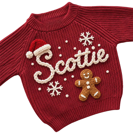 Personalized Gingerbread Xmas Baby Embroidered Knit Sweater, Custom Christmas Baby Sweatshirt BB0805