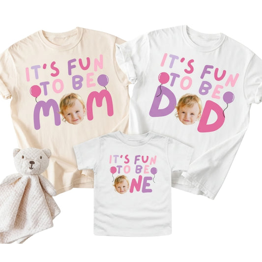 It's Fun To Be One Custom Kid Face Matching 1st Birthday Family T Shirts, Custom Photo First Birthday Shirts For Family ET0247