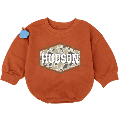 Custom Camo Name Baby Romper Sweater, Custom Baby's Camo Romper Sweatshirt BB0237