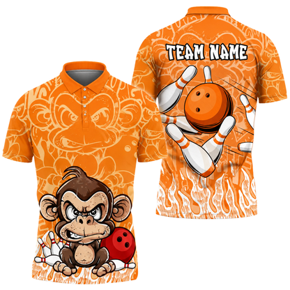 Custom Angry Monkey Bowling Polo Shirt Mens, Custom Monkey Bowling Team Shirts BZ0459
