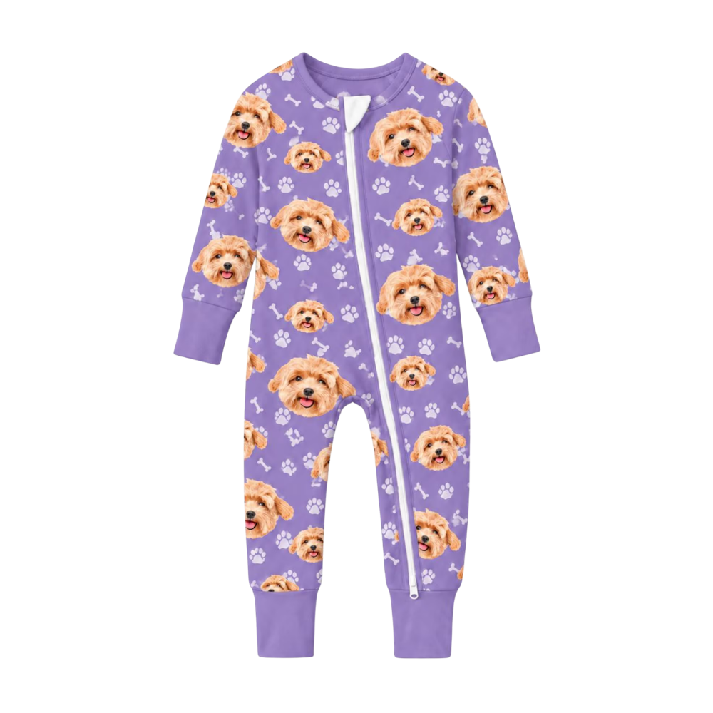 Custom Dog Faces Baby Purple Convertible Zippy Romper Purple, Custom Pet Photo Baby Romper Convertible BB0923