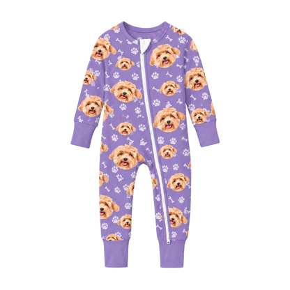 Custom Dog Faces Baby Purple Convertible Zippy Romper Purple, Custom Pet Photo Baby Romper Convertible BB0923