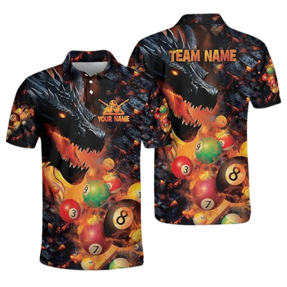 Custom Dragon Billiard Polo Shirt For Men, Custom Dragon Flame Pool Billiard Team Shirts BIZ0170