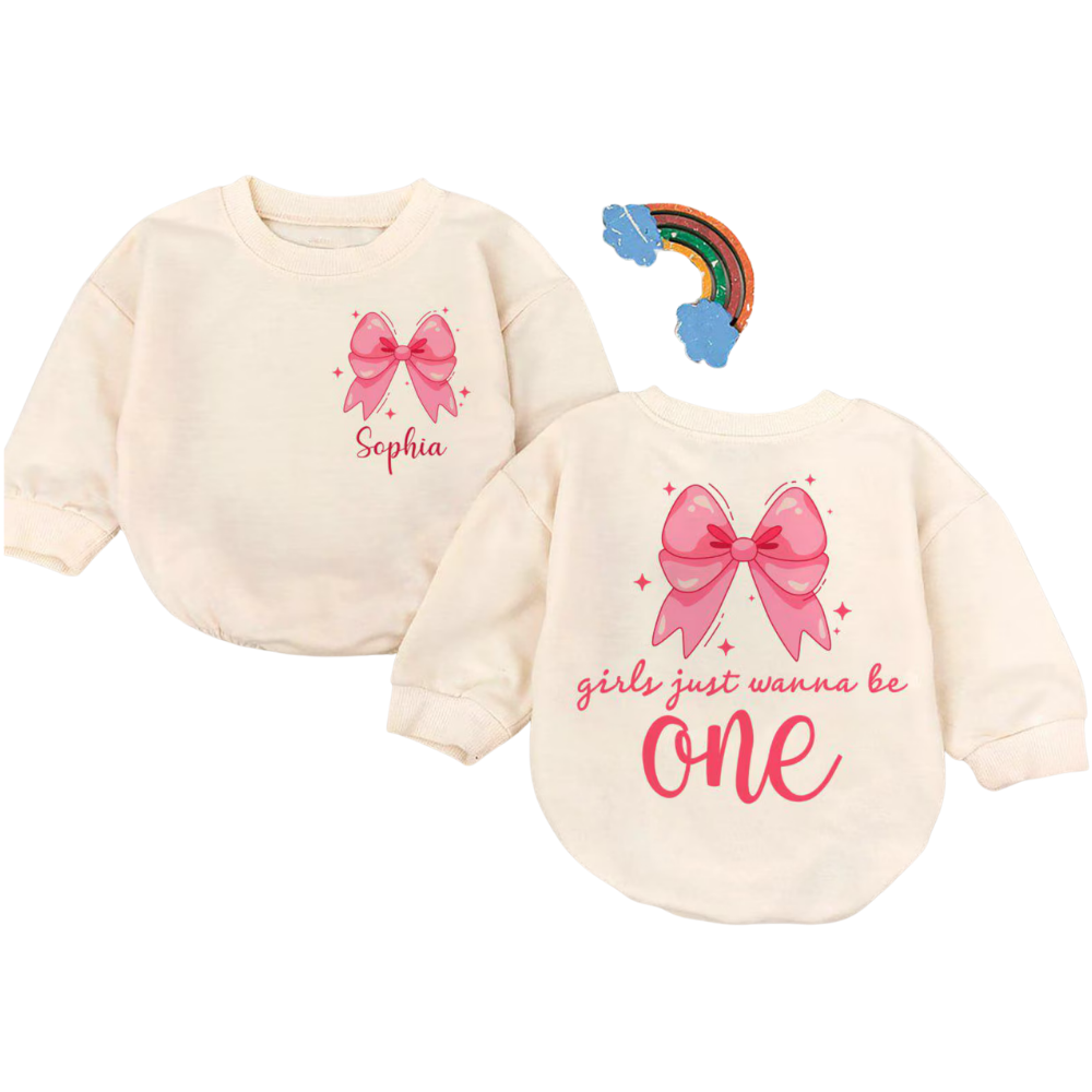 Girls Just Wanna Be One Baby Romper Sweatshirt, Baby First Birthday Romper Sweatshirt BB0159