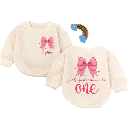 Girls Just Wanna Be One Baby Romper Sweatshirt, Baby First Birthday Romper Sweatshirt BB0159