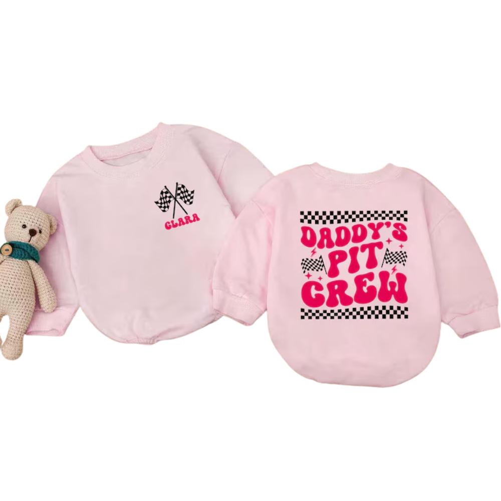 Personalized Daddy's Pit Crew Baby Romper Sweatshirt, Custom Baby Name Racing Romper Sweatshirt BB0240