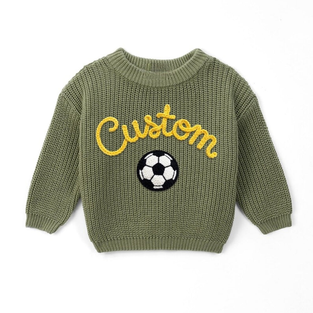 Custom Soccer Baby Embroidered Knit Sweater, Custom Baby Soccer Sweatshirt BB0767