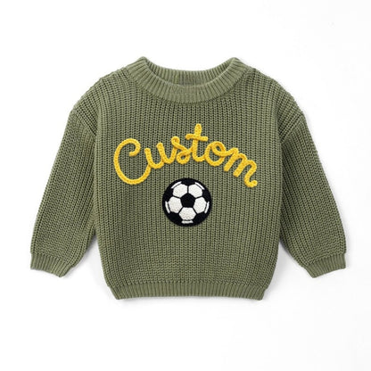 Custom Soccer Baby Embroidered Knit Sweater, Custom Baby Soccer Sweatshirt BB0767