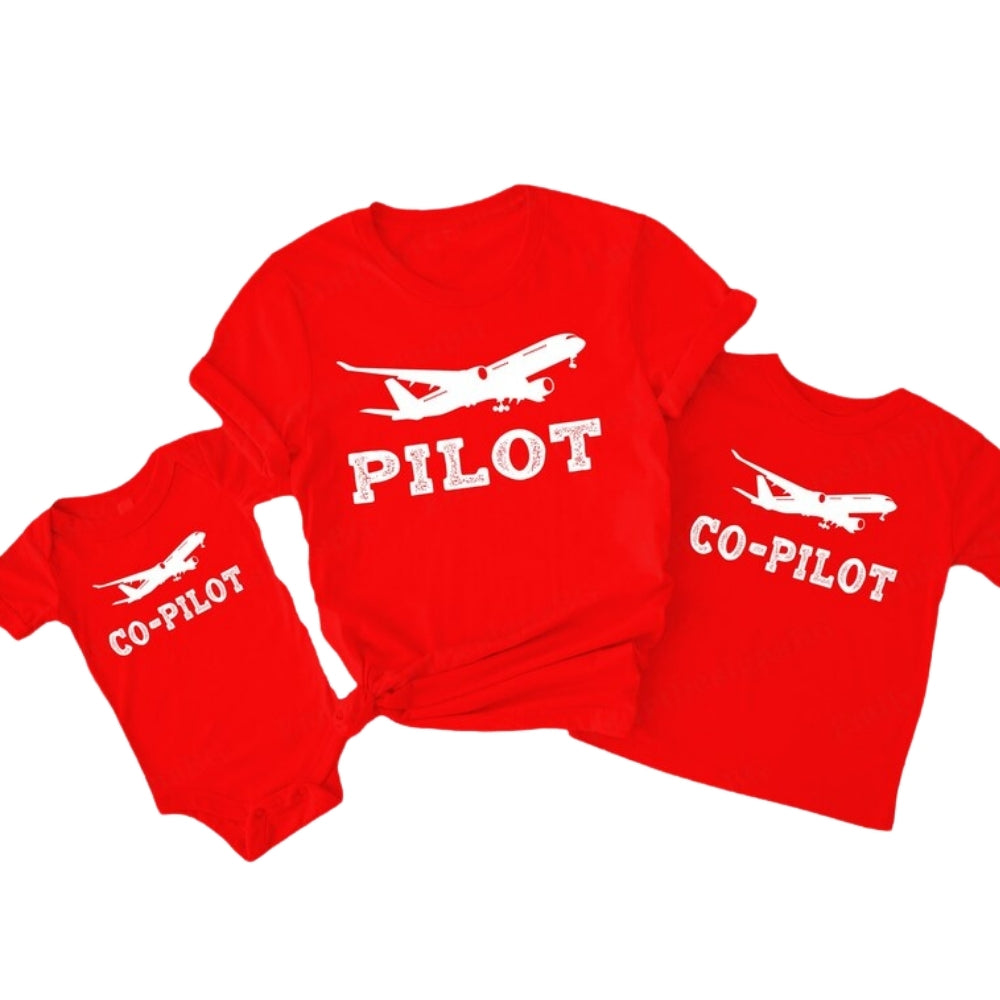 Pilot Co-Pilot Family Matching T Shirts, Matching Pilot Aviation Family Shirts ET0684