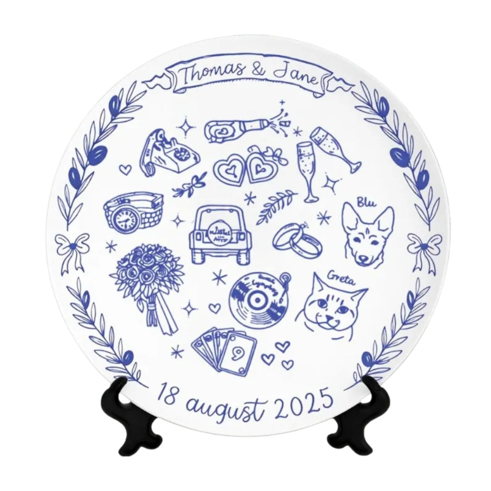 Personalized Wedding Round Platter For Couple, Custom Engagement Wedding Plate WD0385
