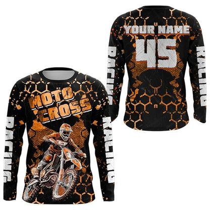 Custom Blue Motocross Long Sleeve Men's Jersey, Personalized Dirt Bike Jerseys With Number MZ0074