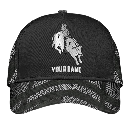 Custom Name Bull Riding Cowboy Baseball 3D Cap, Custom Bull Riding Western Caps CP0222