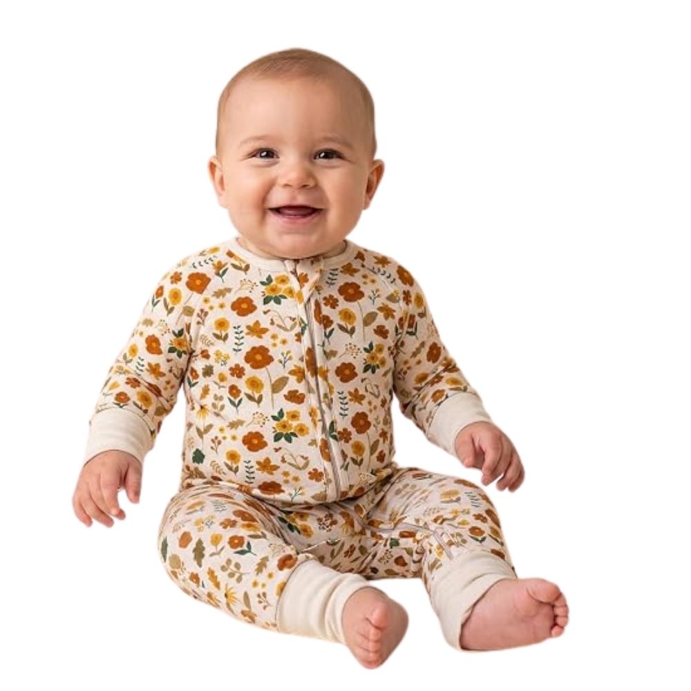 Blossom Flowers Baby Convertible Zippy Romper Sand, Floral Baby Romper Convertible BB0402
