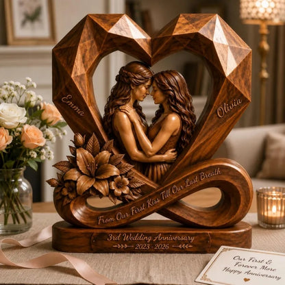 Lesbian Couple Custom Wedding Anniversary Wooden Plaque, Custom LGBT Wooden Block Keepsake WD0793
