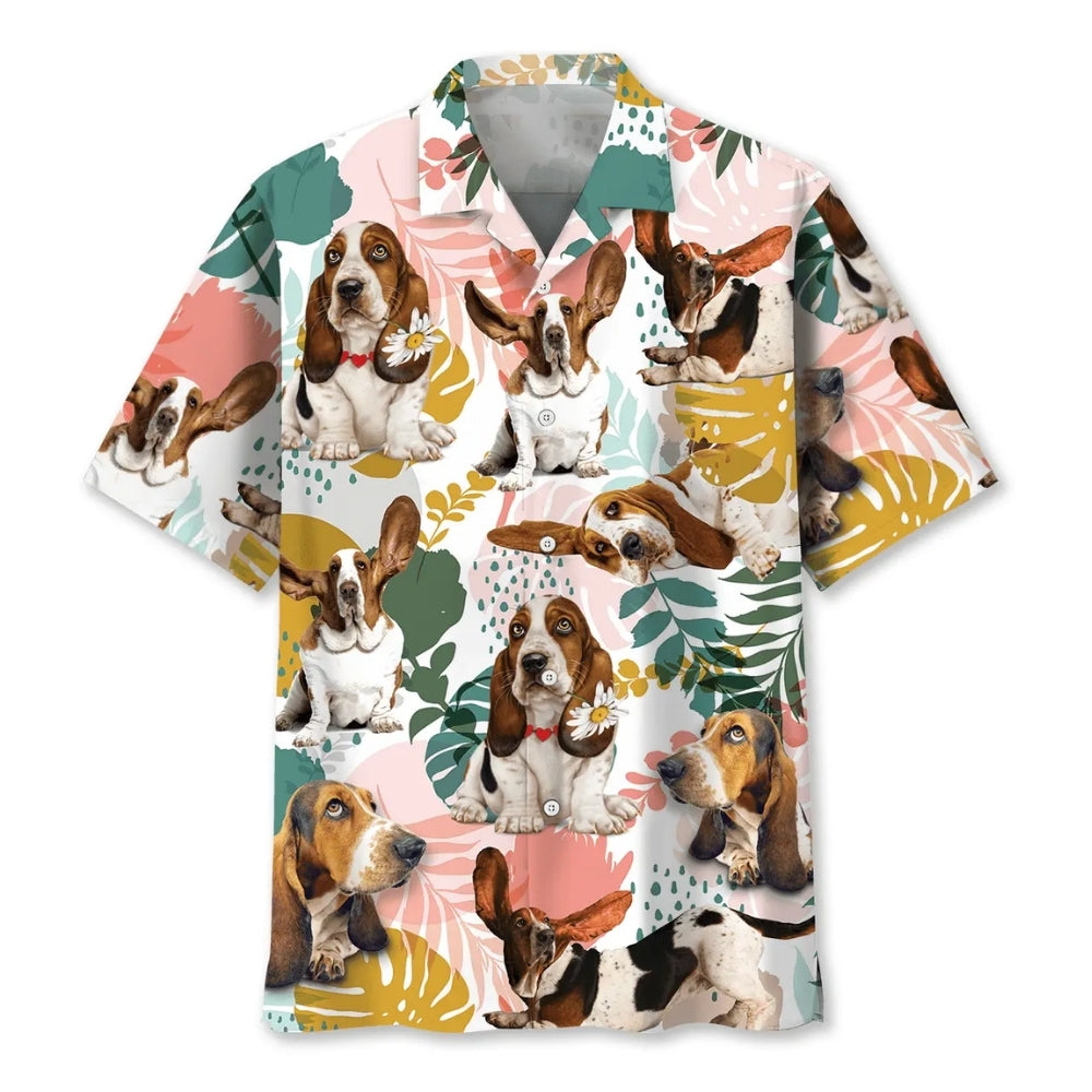 Basset Hound Tropical Hawaiian Shirt Men Women, Basset Hound Hawaiian Shirt For Dog Lover HE0595