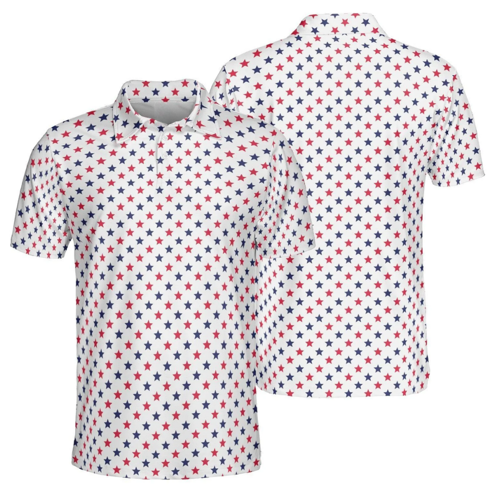 Red White And Blue Star Golf Polo Shirt For Men, Fourth Of July Golf Shirts GZ0300