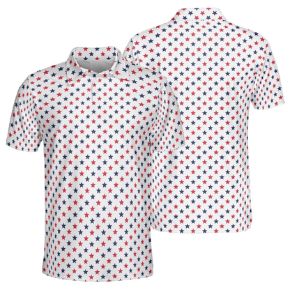 Red White And Blue Star Golf Polo Shirt For Men, Fourth Of July Golf Shirts GZ0300