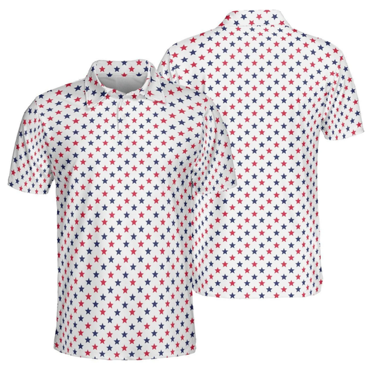 Red White And Blue Star Golf Polo Shirt For Men, Fourth Of July Golf Shirts GZ0300