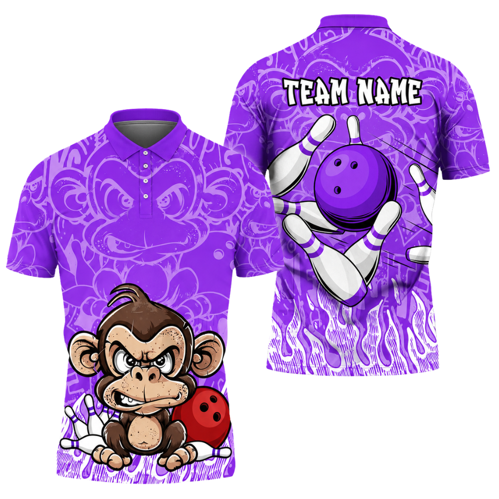 Custom Angry Monkey Bowling Polo Shirt Mens, Custom Monkey Bowling Team Shirts BZ0459