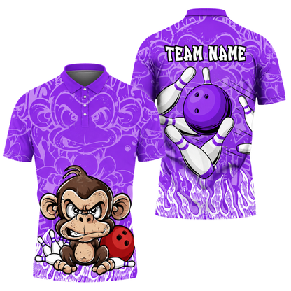 Custom Angry Monkey Bowling Polo Shirt Mens, Custom Monkey Bowling Team Shirts BZ0459
