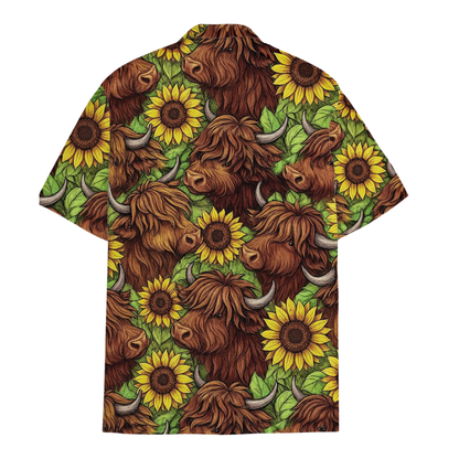 Highland Cow Sunflower Hawaiian Shirts For Men Women, Floral Highland Cow Hawaiian Shirts HE0232