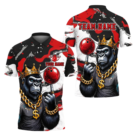 Custom King Gorilla Bowling Polo Shirt For Men, Custom Team Gorilla Bowling Shirts BE0186