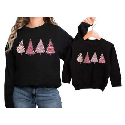 Christmas Tree Pink Matching Mommy Daughter Matching Sweatshirt, Christmas Family Sweatshirts ET1369