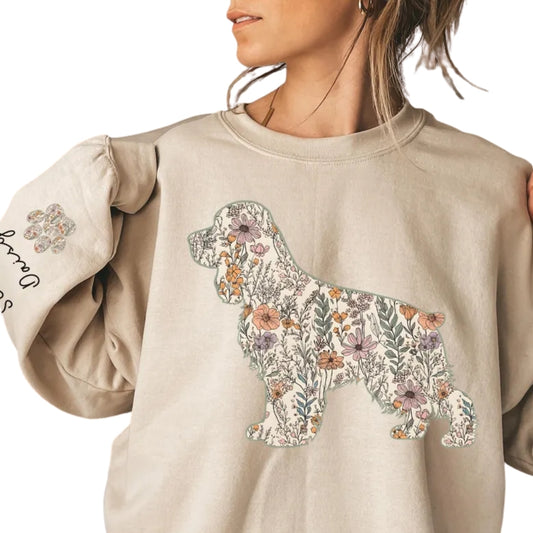 Personalized Cocker Spaniel Floral Sweatshirt, Custom Cocker Spaniel Dog Sweatshirt 2D0997