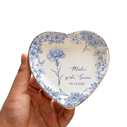 Mother Of The Groom Custom Birrth Month Flower Ring Dish, Custom Wedding Jewelry Dish For Mother Of Groom WD0384