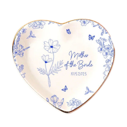 Custom Birth Month Flower Mother Of The Bride Groom Ring Dish, Personalized Wedding Jewelry Dish For Mom WD0151