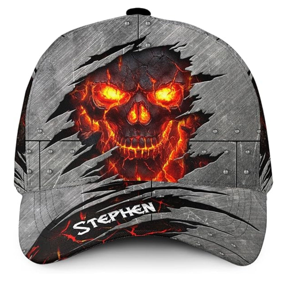 Custom Fire Skull 3D Printed Baseball Cap, Custom Skull Lover Hats CP0477