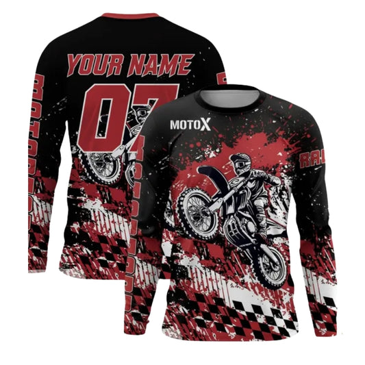 Custom Mens Red Black MX Motocross Racing Long Sleeve Jersey, Motocross Jersey Custom ME0039