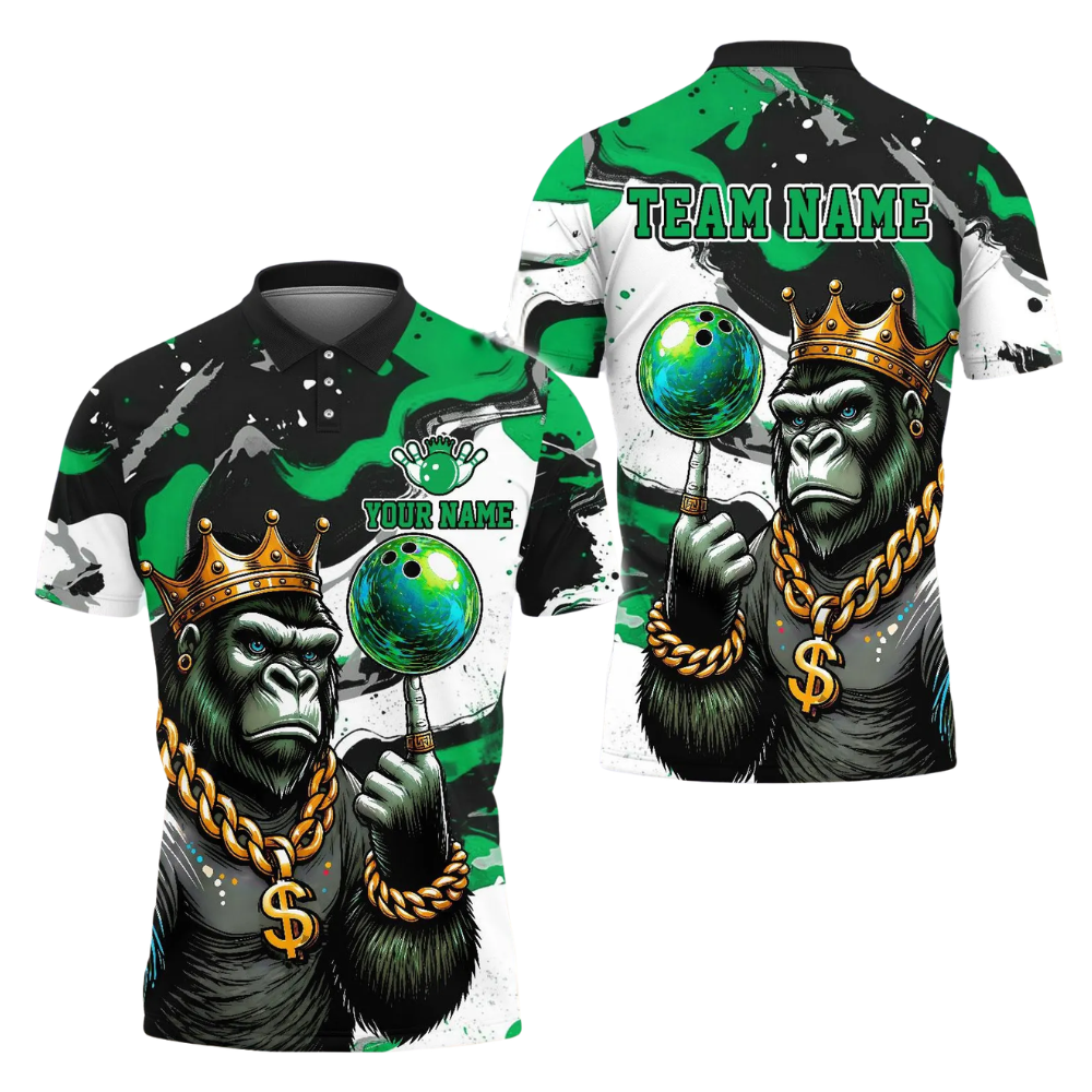 Custom King Gorilla Bowling Polo Shirt For Men, Custom Team Gorilla Bowling Shirts BE0186