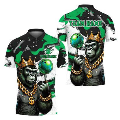 Custom King Gorilla Bowling Polo Shirt For Men, Custom Team Gorilla Bowling Shirts BE0186