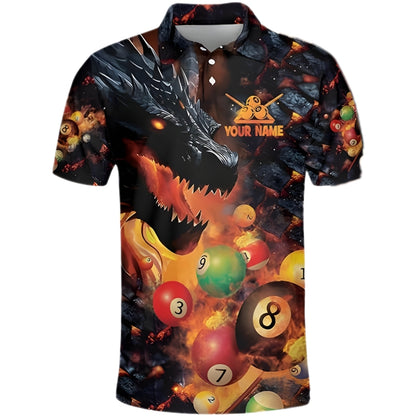 Custom Dragon Billiard Polo Shirt For Men, Custom Dragon Flame Pool Billiard Team Shirts BIZ0170