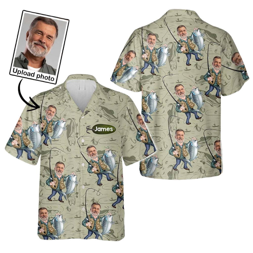 Custom Face Fisherman Hawaiian Shirt Mens, Custom Fishing Hawaiian Shirt With Picture HE0451