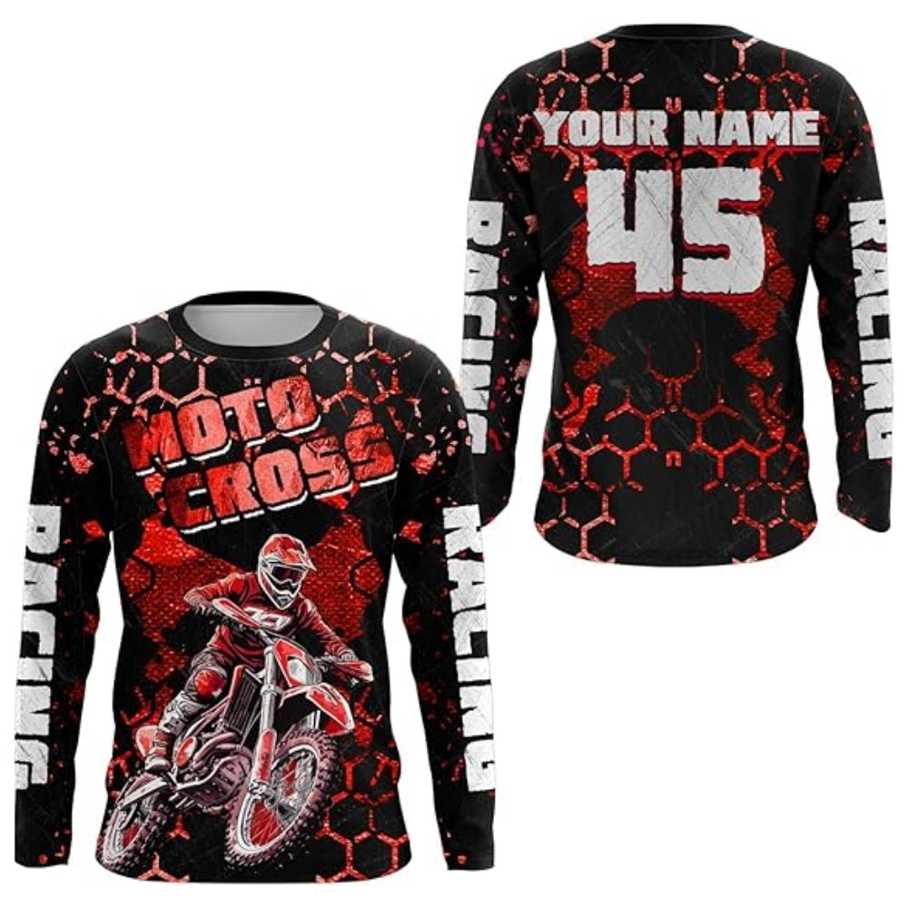 Custom Blue Motocross Long Sleeve Men's Jersey, Personalized Dirt Bike Jerseys With Number MZ0074