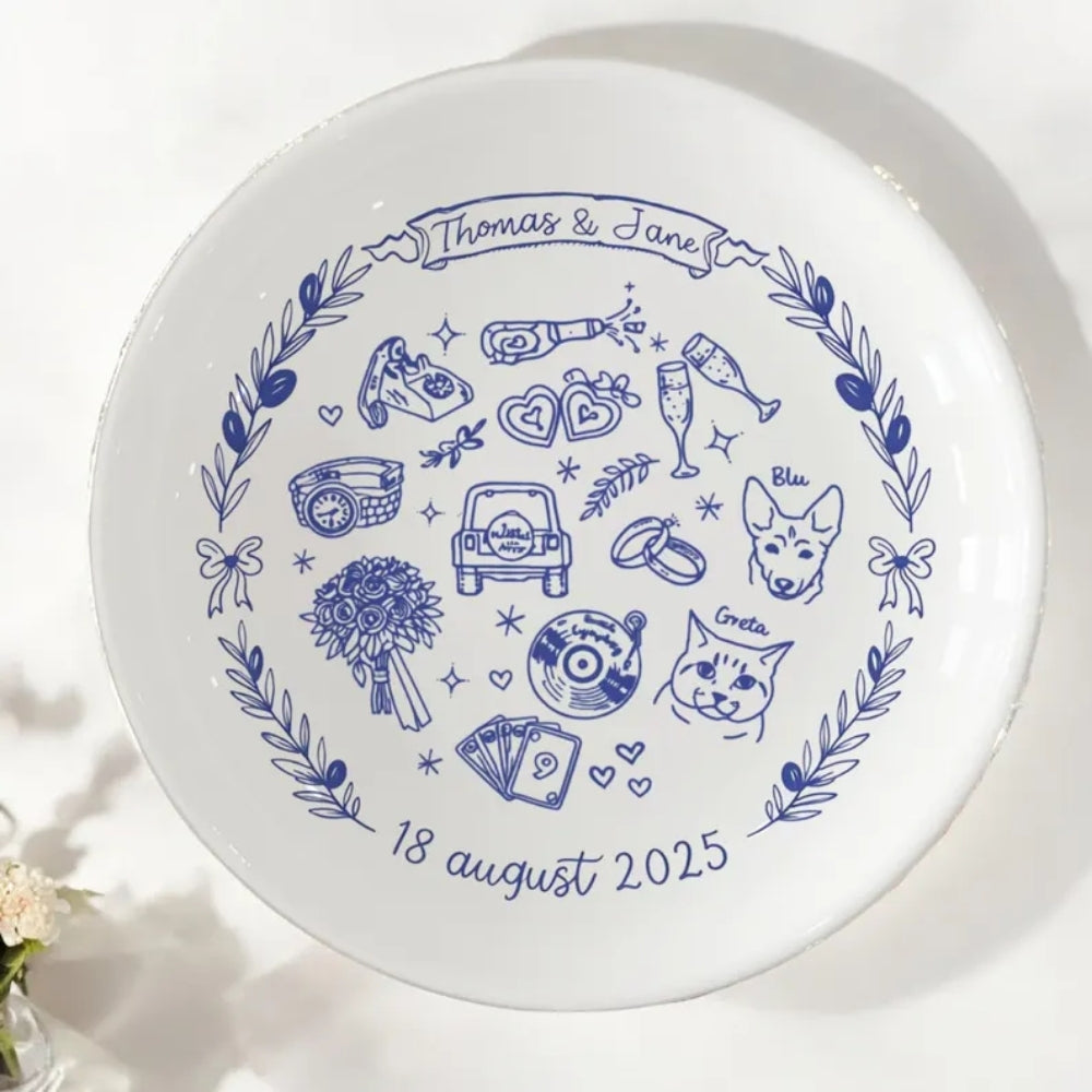 Personalized Wedding Round Platter For Couple, Custom Engagement Wedding Plate WD0385