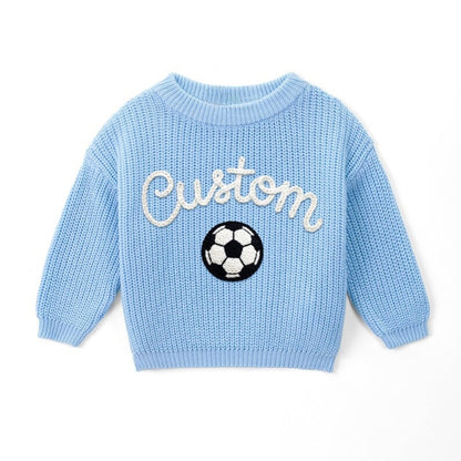 Custom Soccer Baby Embroidered Knit Sweater, Custom Baby Soccer Sweatshirt BB0767